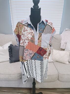 Hummingbird Patchwork Blouse Size Large